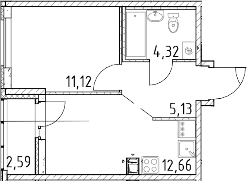 1-комнатная квартира 33.23 м², 14/17 эт., ЖК «Город Первых»